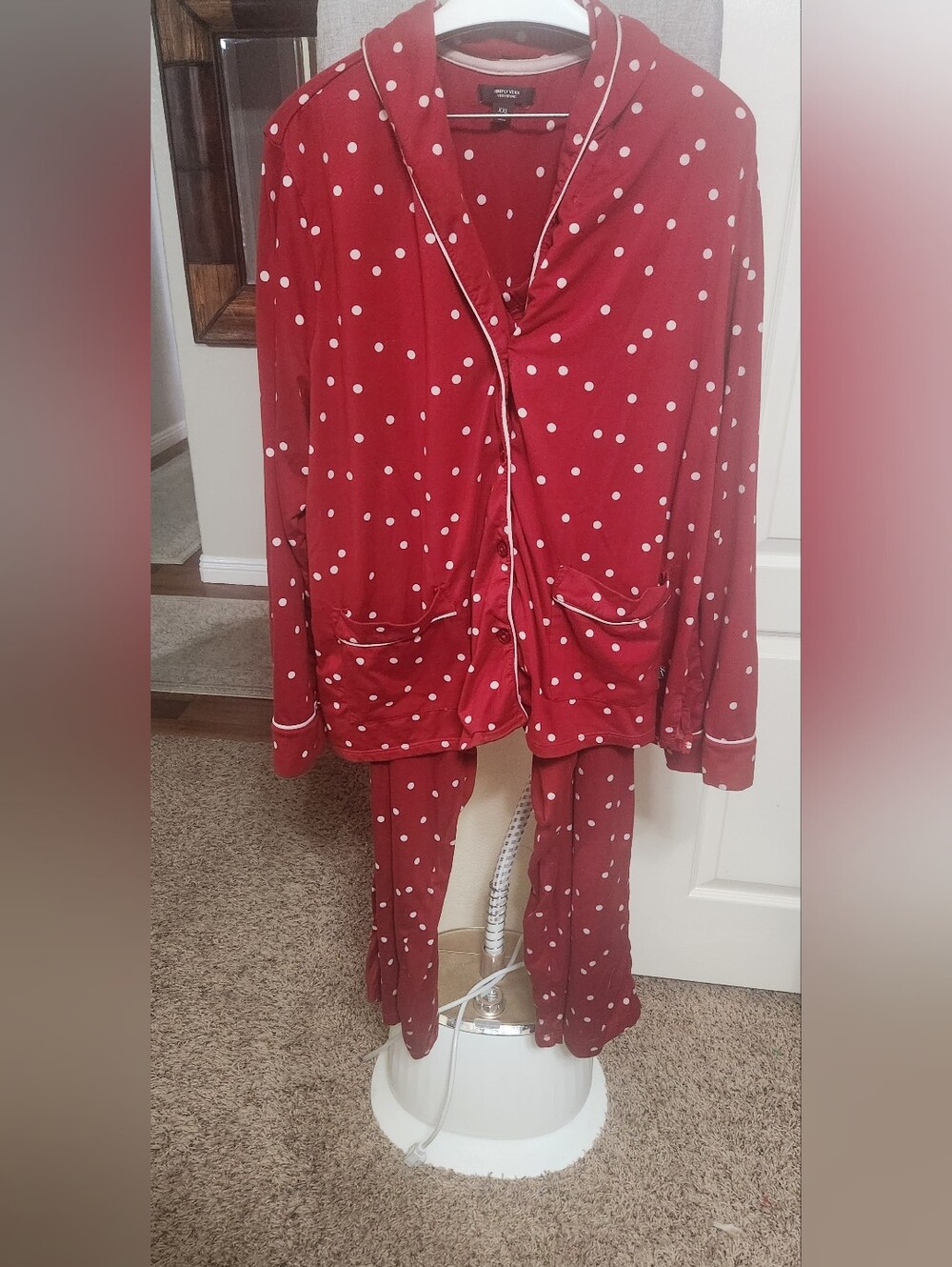 Simply Vera Vera Wang Red Polka Dot Pajama Set Button Up Top And Pants Size XXL